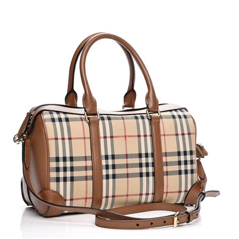 burberry alchester bowling bag logo is stiched|BURBERRY House Check Medium Alchester Bowling Bag Tan .